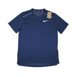 Nike Mens Dri-FIT Running T-Shirt Medium Navy Blue With Reflective Details